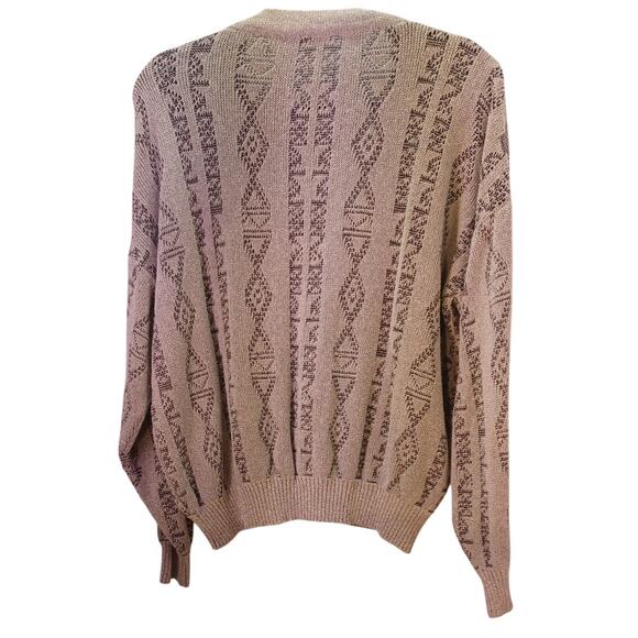 Vintage 90s Cassan Men's Large Cardigan Sweater Grandpa Geometric Knit Gray - Picture 2 of 6